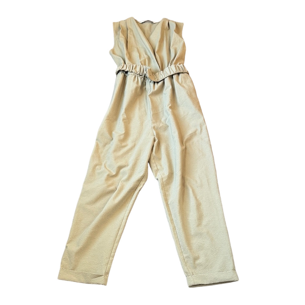 Zara Beige Wrap Front Belted Jumpsuit Wide Leg Sleeveless SIZE S